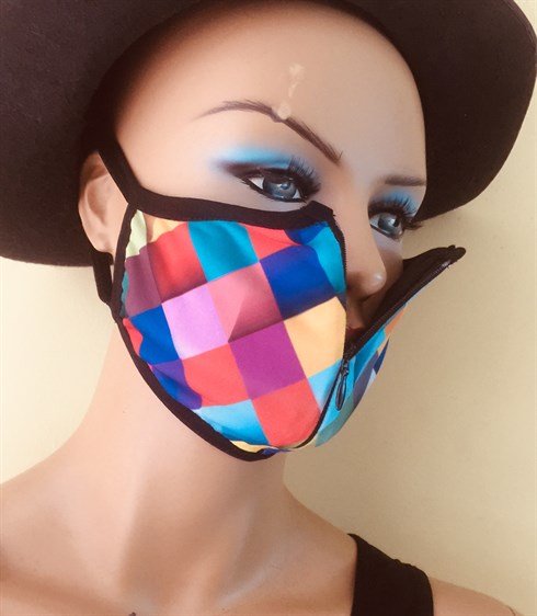 Ön Fermuarlı Baskı Detaylı İç Kısmı Pamuk 2 Katlı Maske